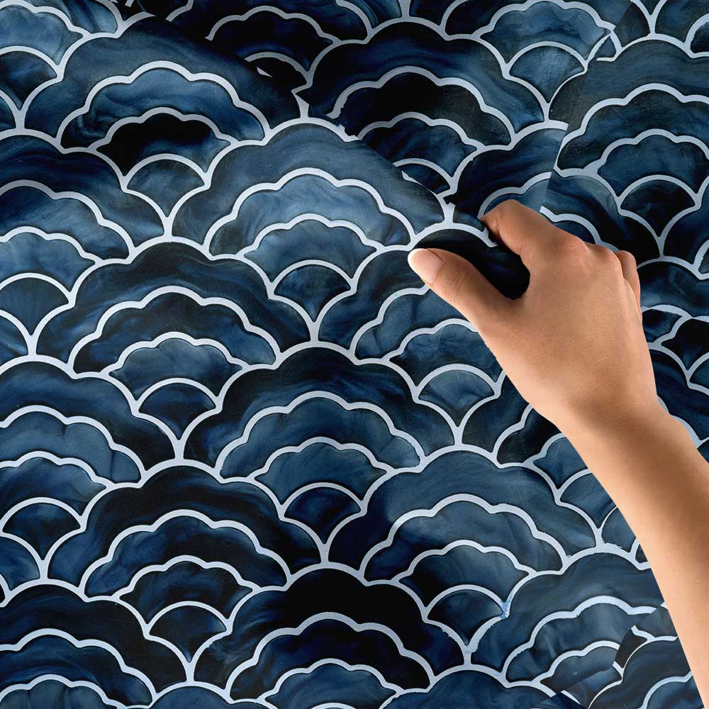 Akvarel Dalga Desenli Koyu Mavi Deniz Temalı Duvar Örtüsü 4636