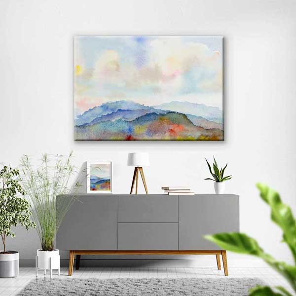 ev-dekorasyonu-4676-01 Akvarel Dağ Manzarası Kanvas Tablo 4676