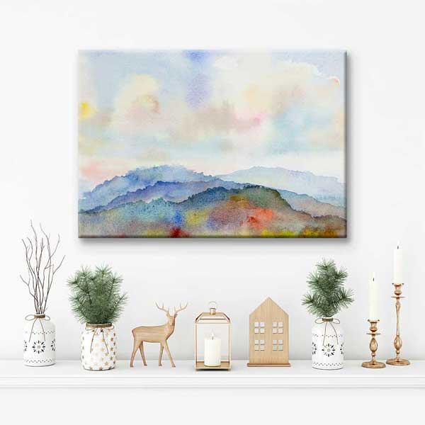 ev-dekorasyonu-4676-05 Akvarel Dağ Manzarası Kanvas Tablo 4676