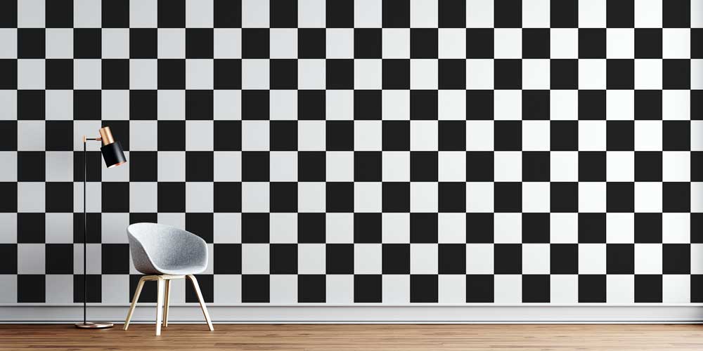 Siyah Beyaz Dama Desenli Modern Desen Sanatı Duvar Kaplaması 5178