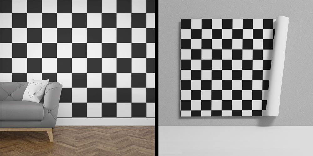 Siyah Beyaz Dama Desenli Modern Desen Sanatı Duvar Kaplaması 5178