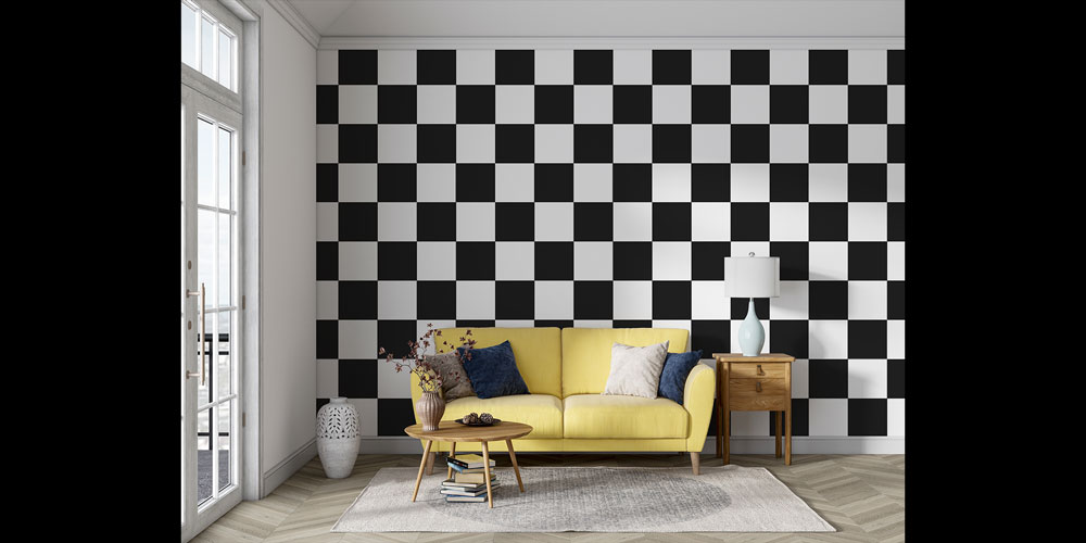 Siyah Beyaz Dama Desenli Modern Desen Sanatı Duvar Kaplaması 5178