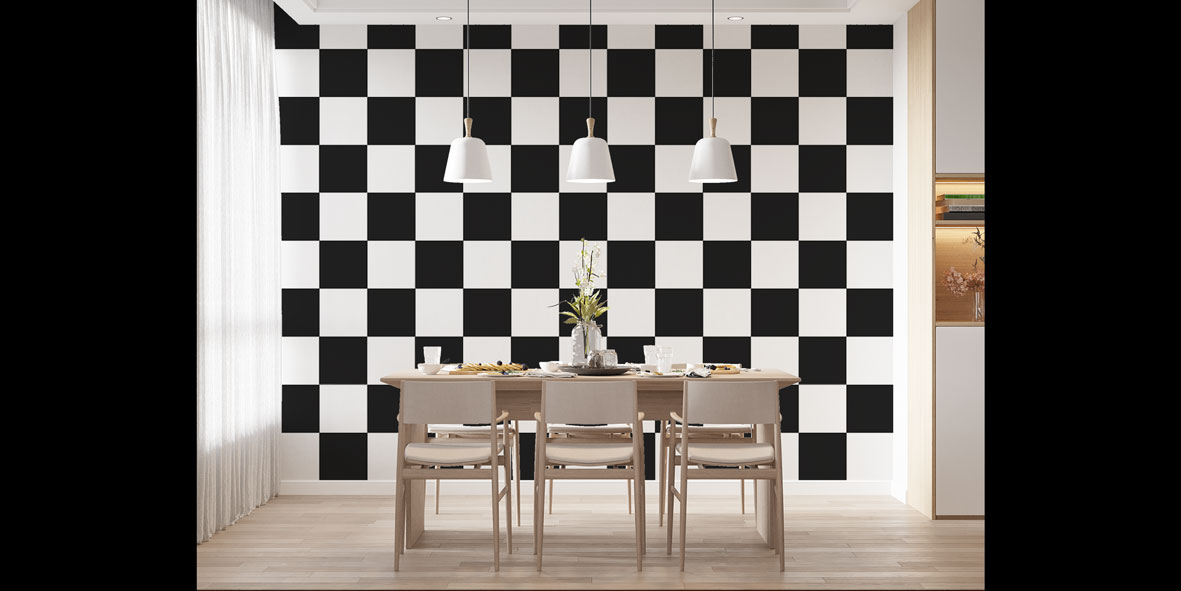 Siyah Beyaz Dama Desenli Modern Desen Sanatı Duvar Kaplaması 5178