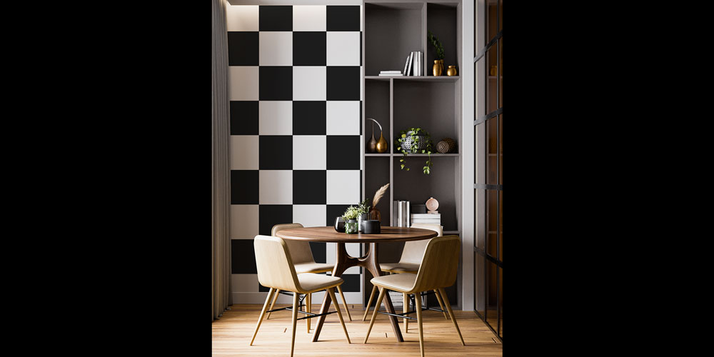 Siyah Beyaz Dama Desenli Modern Desen Sanatı Duvar Kaplaması 5178