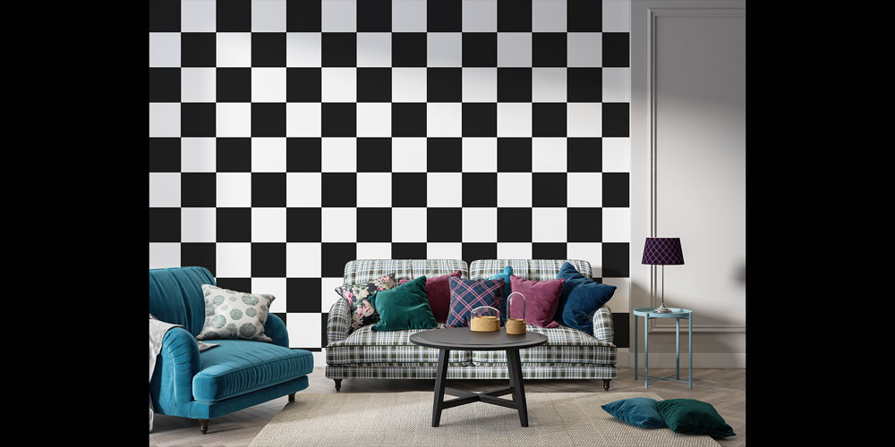 Siyah Beyaz Dama Desenli Modern Desen Sanatı Duvar Kaplaması 5178