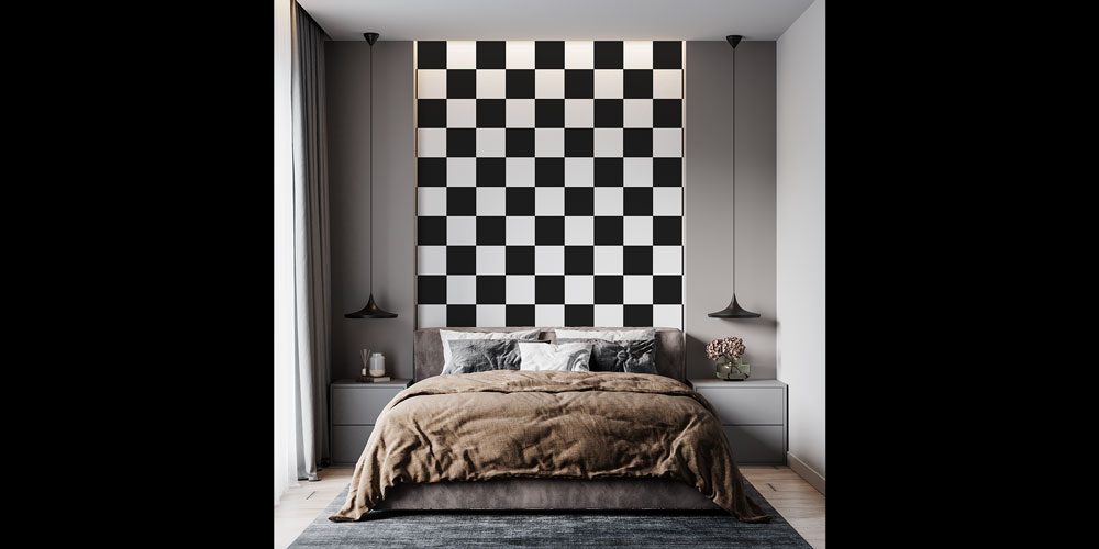 Siyah Beyaz Dama Desenli Modern Desen Sanatı Duvar Kaplaması 5178