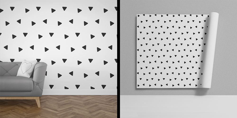 Siyah Üçgen Motifli Minimal Desen Sanatı Duvar Kaplaması 5180