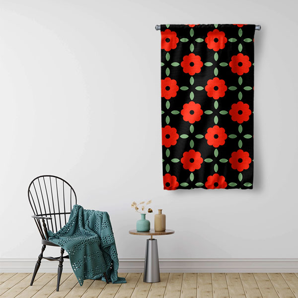 ev-dekorasyonu-5205-02 Kırmızı Çiçek Motifli Desen Sanatı Duvar Flaması 5205