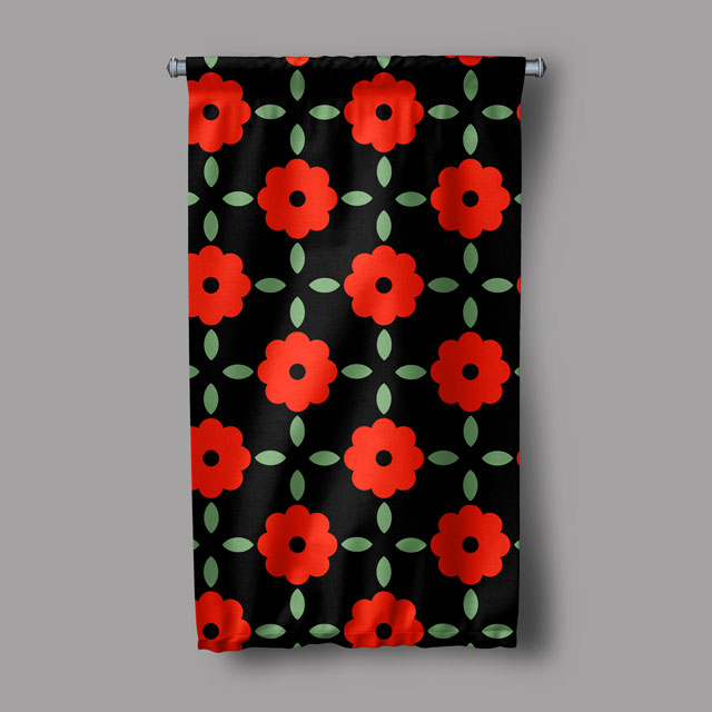 ev-dekorasyonu-5205-03 Kırmızı Çiçek Motifli Desen Sanatı Duvar Flaması 5205