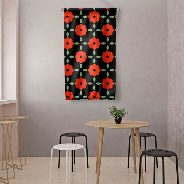 ev-dekorasyonu-5205-05 Kırmızı Çiçek Motifli Desen Sanatı Duvar Flaması 5205