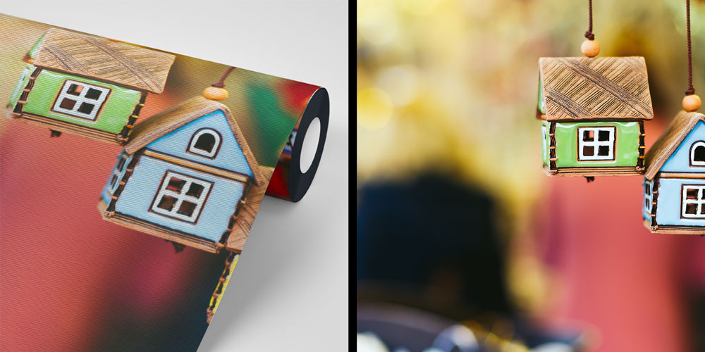 Renkli Ev Figürlü Duvar Kağıdı - İnşaat ve Emlak Ofisleri İçin Dekoratif Kaplama 5584