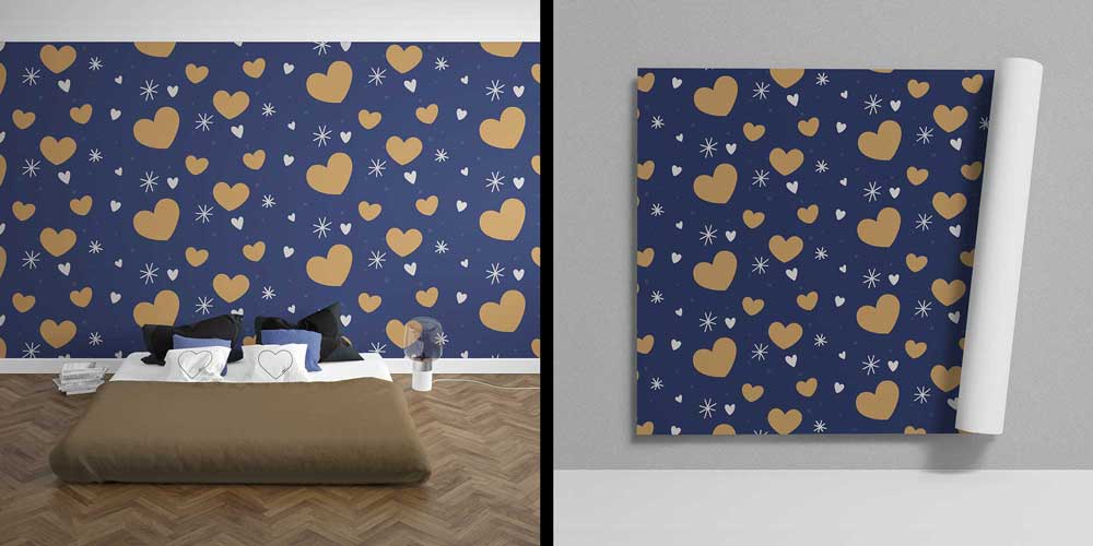 Yıldızlı Kalp Desenli Duvar Kağıdı 4513