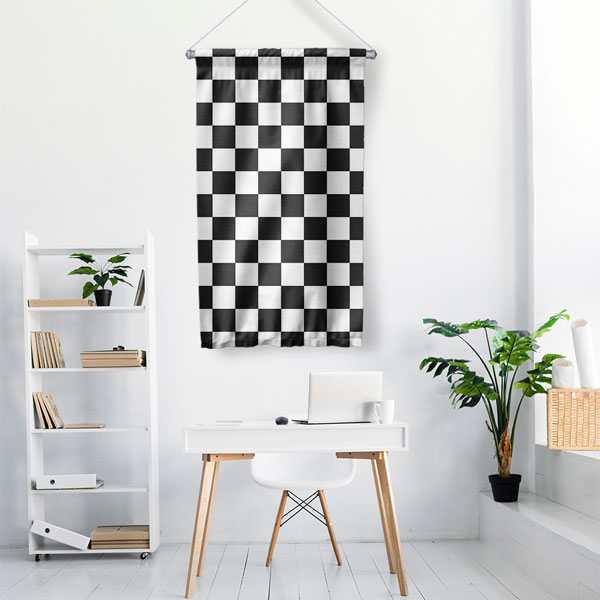 Siyah Beyaz Dama Desenli Geometrik Duvar Flaması 5206