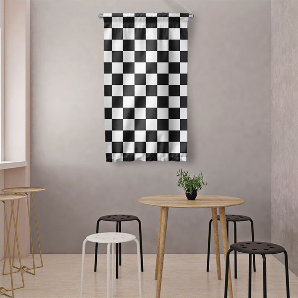 Siyah Beyaz Dama Desenli Geometrik Duvar Flaması 5206