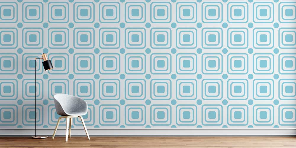 Mavi Tonlu Kare Desenli Geometrik Duvar Kağıdı 5225