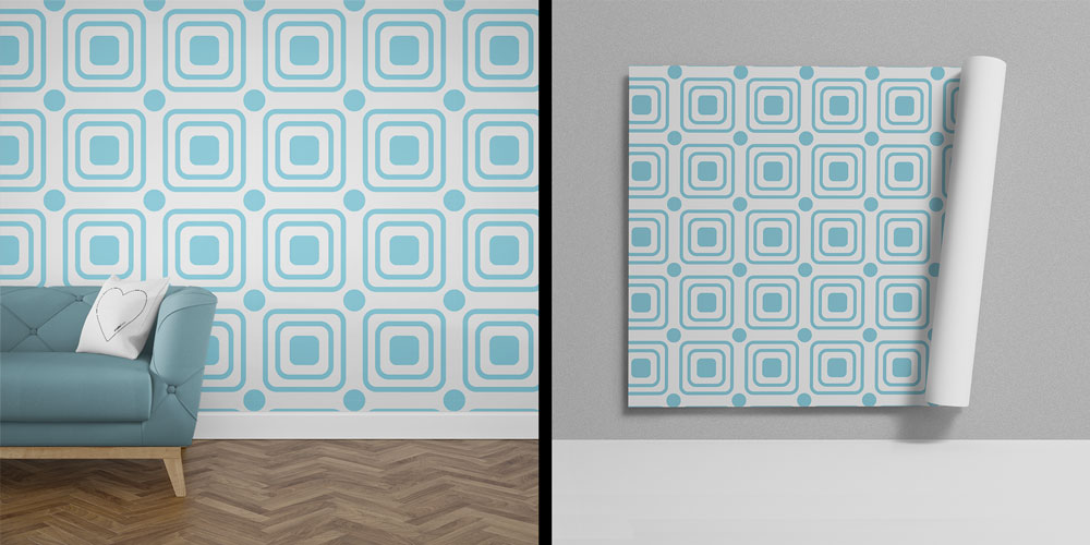 Mavi Tonlu Kare Desenli Geometrik Duvar Kağıdı 5225