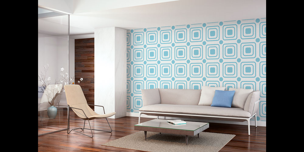 Mavi Tonlu Kare Desenli Geometrik Duvar Kağıdı 5225