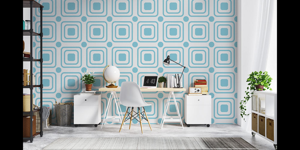 Mavi Tonlu Kare Desenli Geometrik Duvar Kağıdı 5225