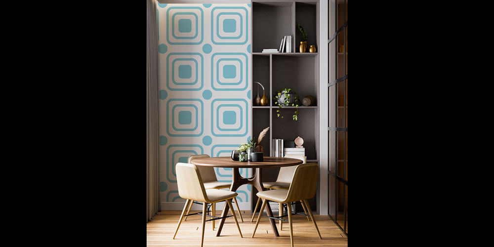 Mavi Tonlu Kare Desenli Geometrik Duvar Kağıdı 5225