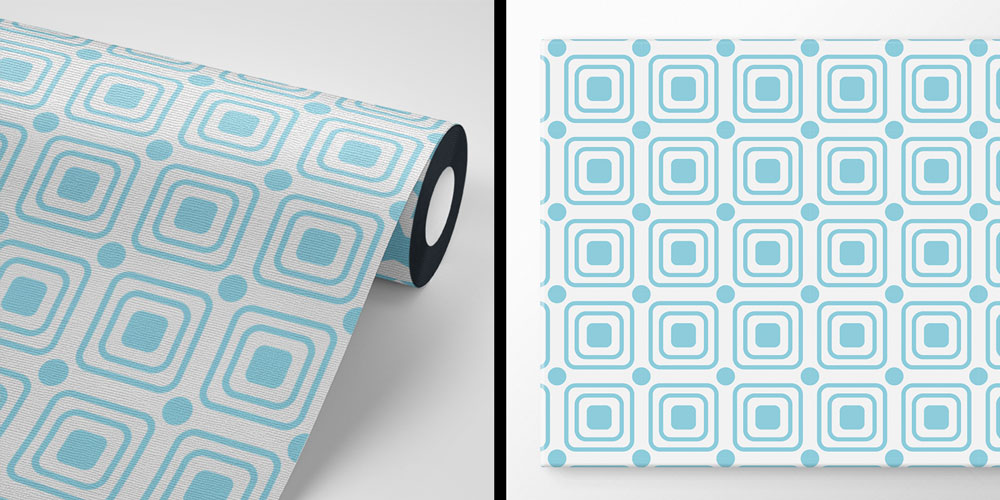Mavi Tonlu Kare Desenli Geometrik Duvar Kağıdı 5225