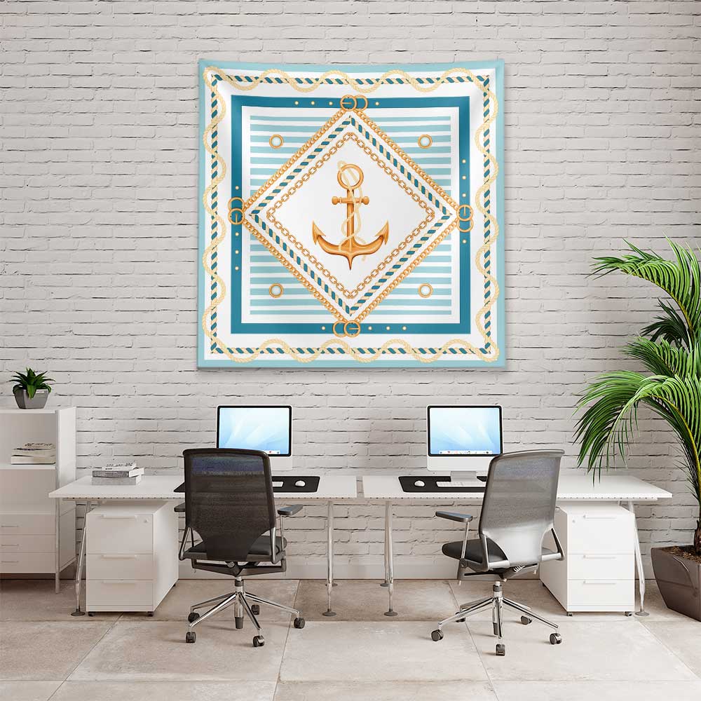 Altın Çapa ve Halat Çerçeveli Marin Desenli Duvar Örtüsü 4646