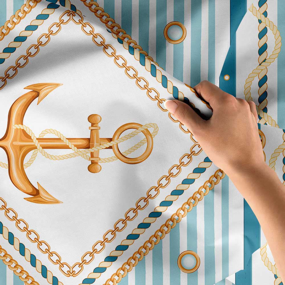 Altın Çapa ve Halat Çerçeveli Marin Desenli Duvar Örtüsü 4646