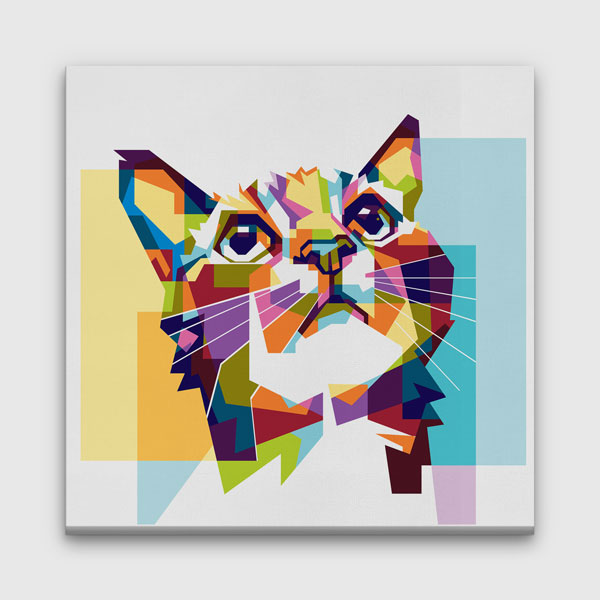 Renkli Geometrik Kedi Portresi Duvar Tablosu Kanvas Tablo 4925