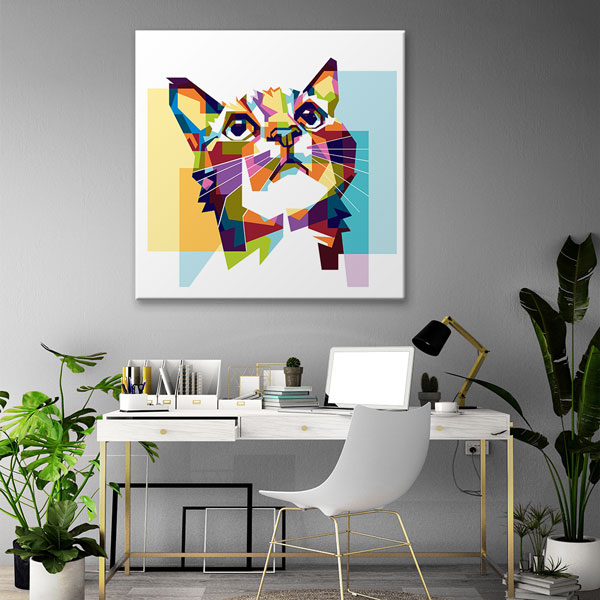 Renkli Geometrik Kedi Portresi Duvar Tablosu Kanvas Tablo 4925