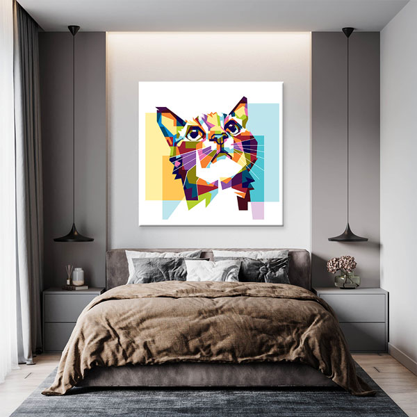 Renkli Geometrik Kedi Portresi Duvar Tablosu Kanvas Tablo 4925