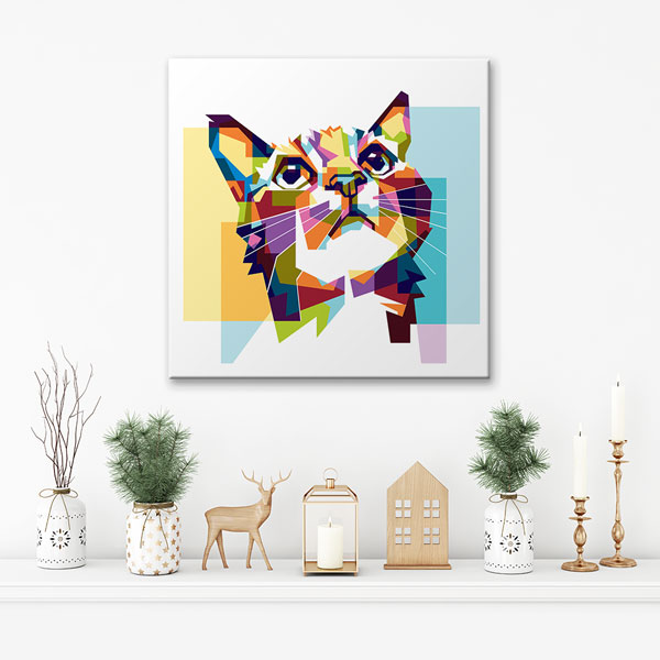 Renkli Geometrik Kedi Portresi Duvar Tablosu Kanvas Tablo 4925