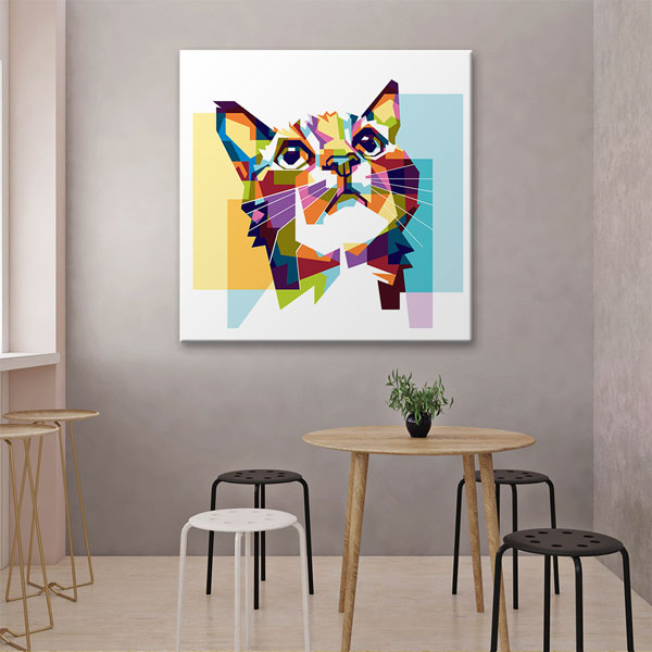 Renkli Geometrik Kedi Portresi Duvar Tablosu Kanvas Tablo 4925