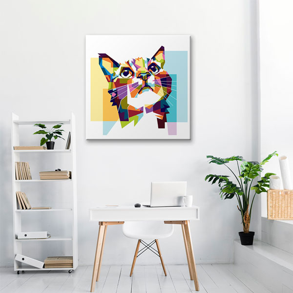 Renkli Geometrik Kedi Portresi Duvar Tablosu Kanvas Tablo 4925