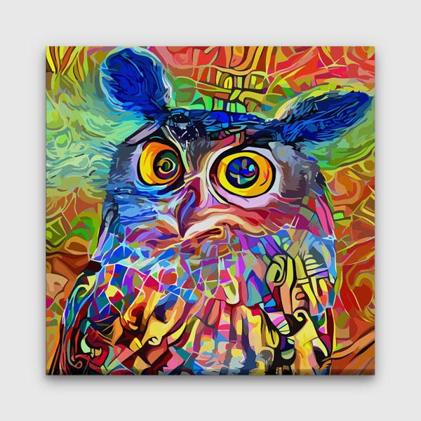 Renkli Baykuş Portresi Modern Sanat Duvar Tablosu Kanvas Tablo 4930