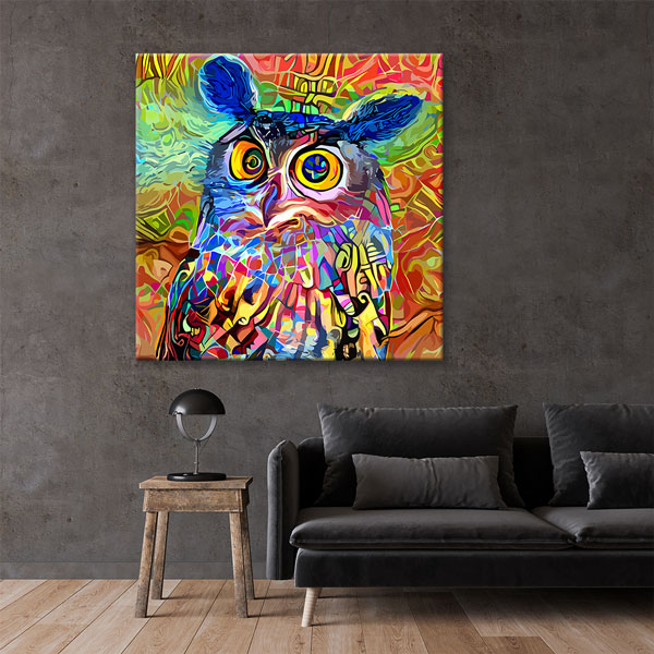 Renkli Baykuş Portresi Modern Sanat Duvar Tablosu Kanvas Tablo 4930