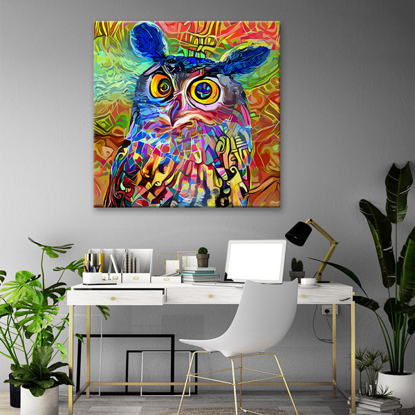 Renkli Baykuş Portresi Modern Sanat Duvar Tablosu Kanvas Tablo 4930