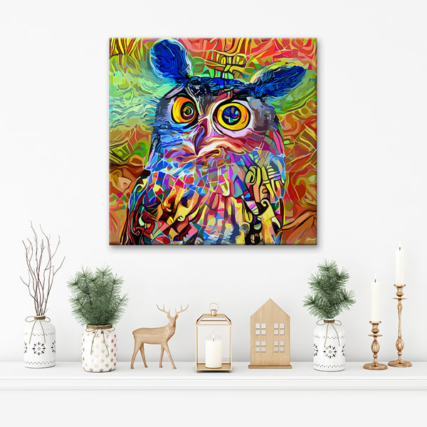 Renkli Baykuş Portresi Modern Sanat Duvar Tablosu Kanvas Tablo 4930