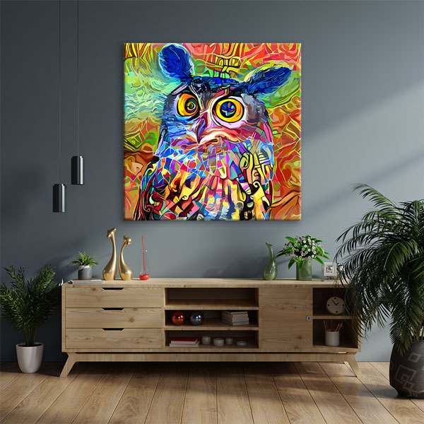 Renkli Baykuş Portresi Modern Sanat Duvar Tablosu Kanvas Tablo 4930