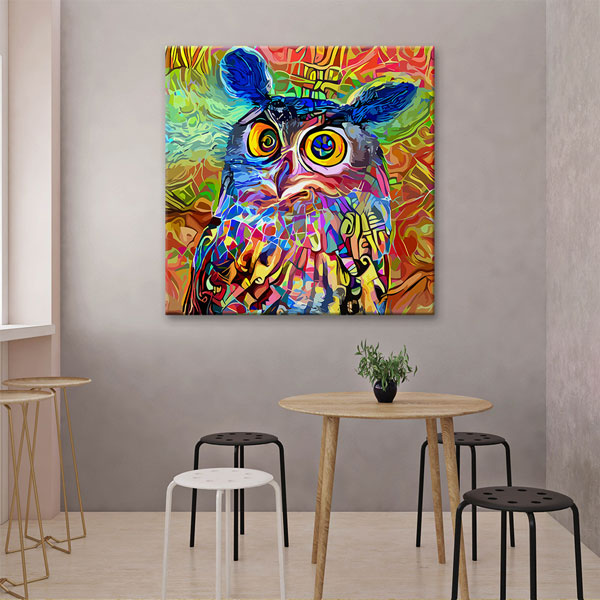 Renkli Baykuş Portresi Modern Sanat Duvar Tablosu Kanvas Tablo 4930