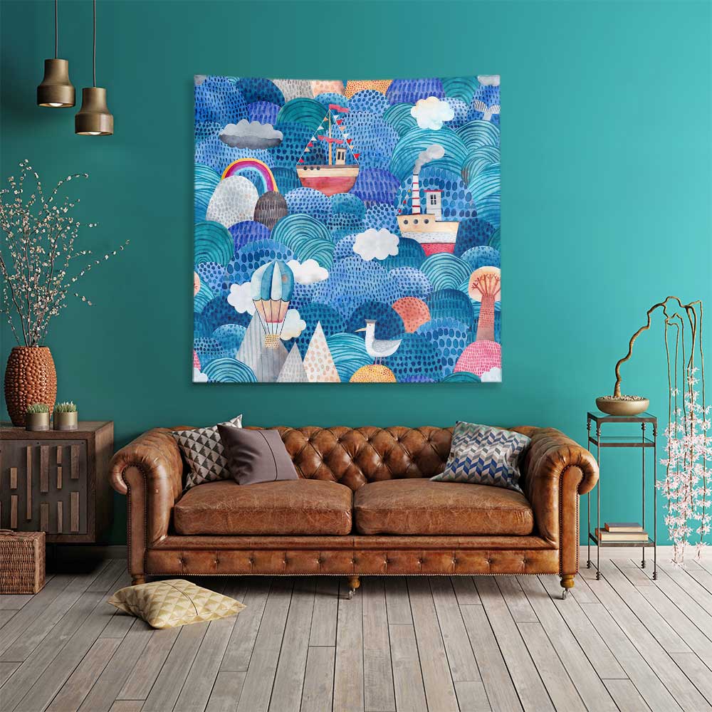 Renkli Marin İllüstrasyonlu Deniz Temalı Duvar Örtüsü 4647