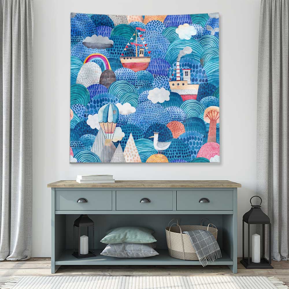 Renkli Marin İllüstrasyonlu Deniz Temalı Duvar Örtüsü 4647