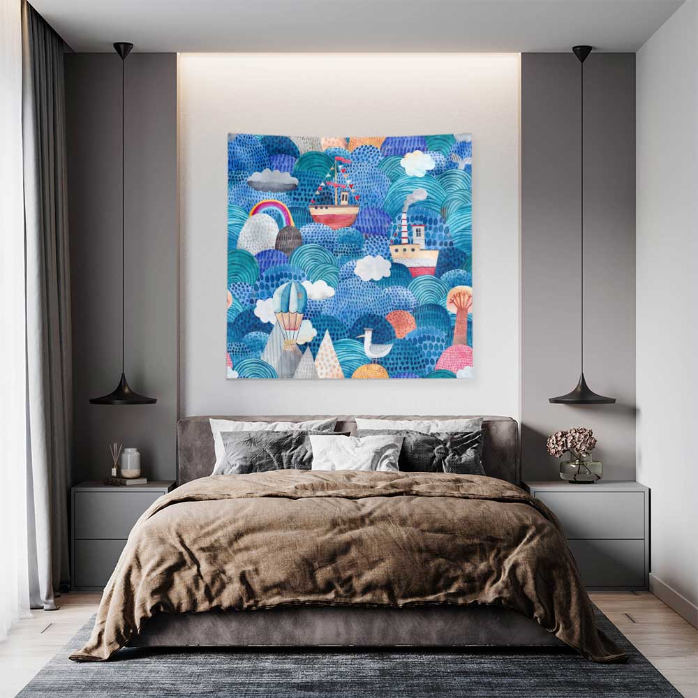 Renkli Marin İllüstrasyonlu Deniz Temalı Duvar Örtüsü 4647