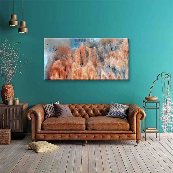 Bakır ve Mavi Dokulu Soyut Sanat Kanvas Tablo 4142