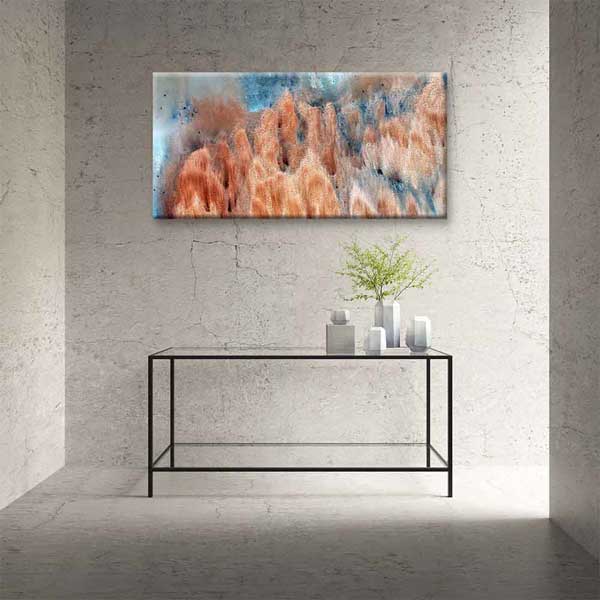 Bakır ve Mavi Dokulu Soyut Sanat Kanvas Tablo 4142