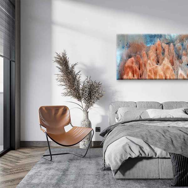 Bakır ve Mavi Dokulu Soyut Sanat Kanvas Tablo 4142