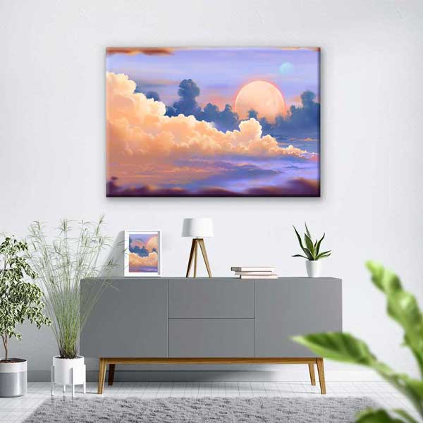 Pastel Gezegenli Gökyüzü Kanvas Tablo 4311