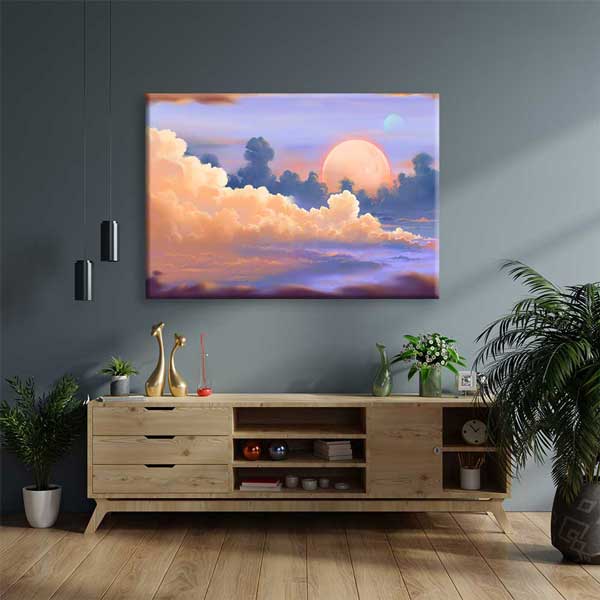 Pastel Gezegenli Gökyüzü Kanvas Tablo 4311