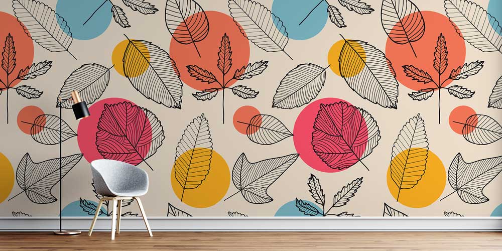 Renkli Geometrik Yaprak Desenli Modern Duvar Kağıdı 4259
