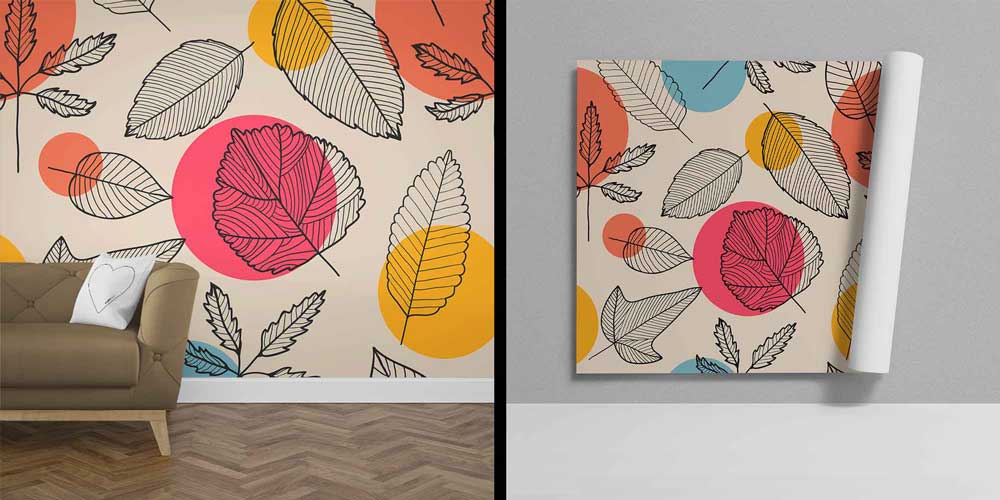 Renkli Geometrik Yaprak Desenli Modern Duvar Kağıdı 4259