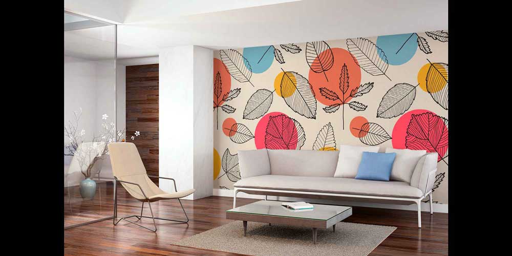 Renkli Geometrik Yaprak Desenli Modern Duvar Kağıdı 4259
