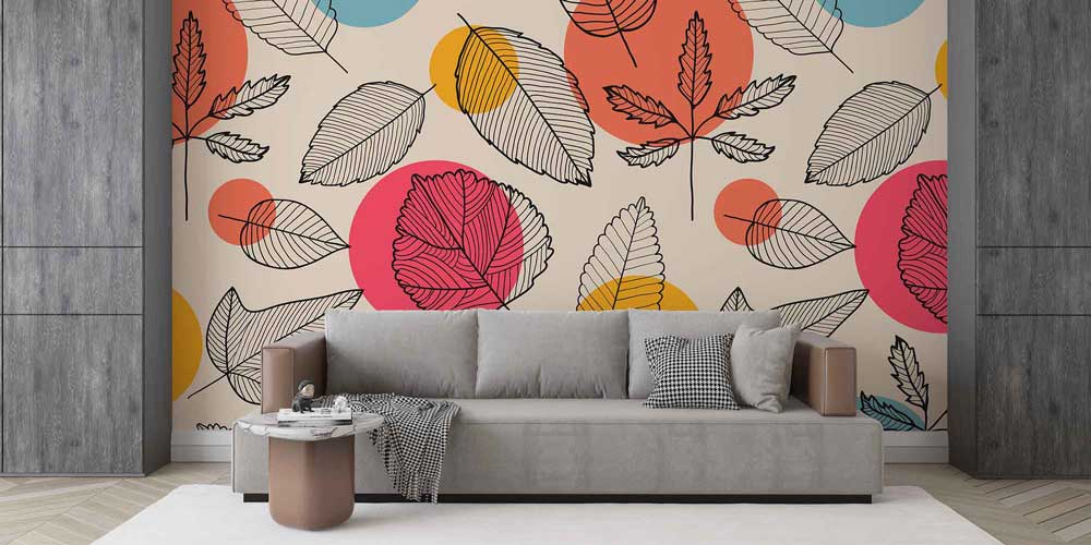 Renkli Geometrik Yaprak Desenli Modern Duvar Kağıdı 4259